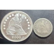 1861 Seated Liberty Quarter With 1 Ounce Silver Round